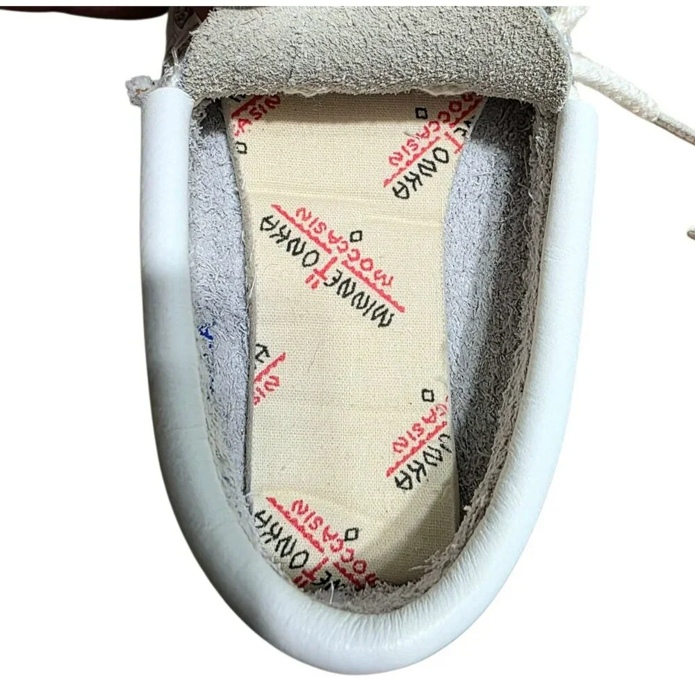 VTG Minnetonka White Leather Moccasins Small Kids 9 Shoes Indian Costume Moc USA